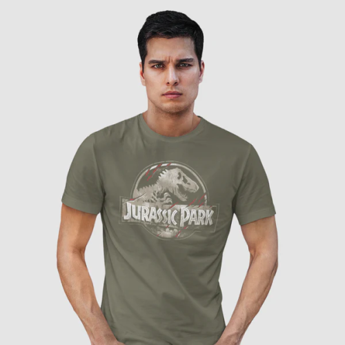 T-shirt Jurassic Park kaki Logo cracked